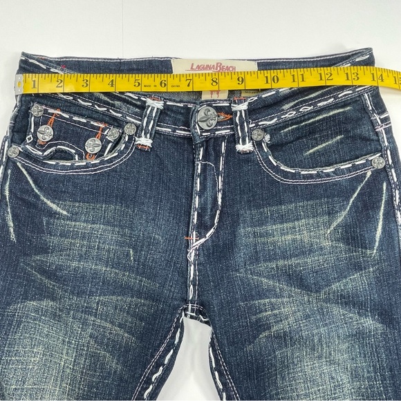 LAGUNA BEACH JEANS Skull Pockets Dark Wash Low Rise Size 26 (Missing 1 Button) - Picture 8 of 11